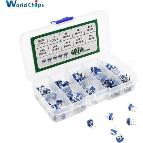 100Pcs/Box RM065 Potentiometer 500R 1K 2K 5K 10K 20K 50K 100K 200K 1M Ohm ultiturn Trimmer Potentiometer Resistor