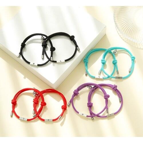 2Pcs/Set Valentines Day Gifts Sun Moon Bracelet Charm Adjust Size Magnet Bracelet For Couples Red Rope Bracelet Jewelry H10004