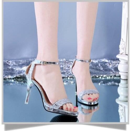 2021 Crystal Sexy Ladies Sandals Stiletto Buckle Belt Crystal Ladies Sandals High Heels Wedding High Heels Sandals