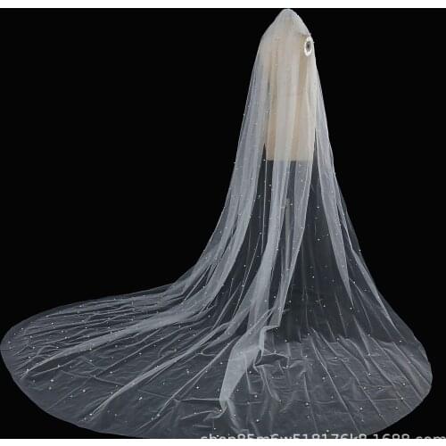 2021 New Pearl Wedding Veil Soft Net Veil 3.5 Meter Cathedral Veil Simple One-layer Wedding Accessories With Comb Voile Mariage