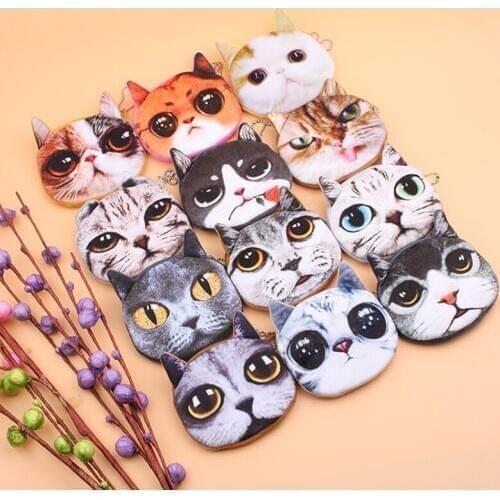 3D girl wallet bag ladies cat face zipper mini coin purses cat childrens purse plush bolsa de moeda coins pouch monedero gato