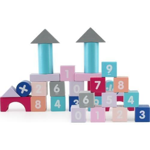 50Pcs/set Wooden blocks childrens educational toys shape color number mathematics perception building block with bucket