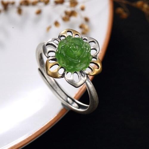 Rose Promotion Anel Feminino 2018 New S925 Pure Inlay Restoring Ancient Ways Hetian Ring Wholesale Rose Mosaic Female Openings