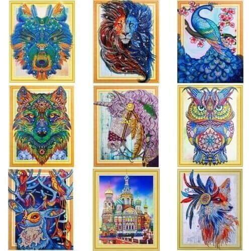 Special Shaped Diamond Painting Cat Tiger Horse Castle craft Needlework 3D Drill Mosaic DIY Diamond Embroidery Animal 40X50CM