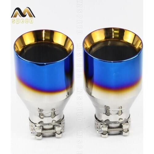 Car Accessories Exhaust Tail Pipes Muffler Tip Tail End Universal Stainless Steel Straight Flange blue For Bmw E46