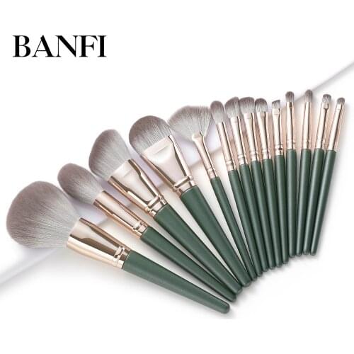 BANFI Professional Makeup Brushes Set 14pcs Green Eyeshadow Blending Powder Foundation Eyebrow Brushes Face Eye Cosmetics Tools