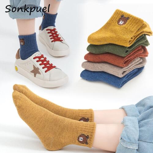 5 Pairs/lot 2020 Kids Boys Autumn Girl Socks Cotton Winter Cartoon Bear Baby Breathable Keep Warm Floor Anti-skid Girls Sock