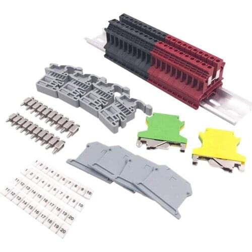 DIN Rail Terminal Blocks Kit Terminal+Ground Blocks+Aluminum Rail+End Brackets+End Covers+Jumpers Kits CNIM Hot