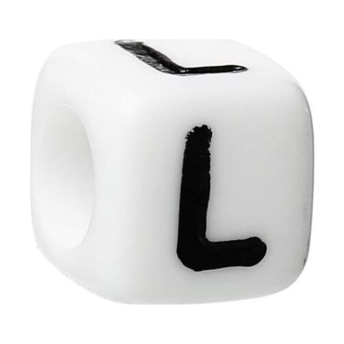 DoreenBeads Acrylic Spacer Beads Cube Alphabet/Letter "L" White About 6mm x 6mm(2/8" x 2/8"),Hole:Approx 3.5mm,500PCs
