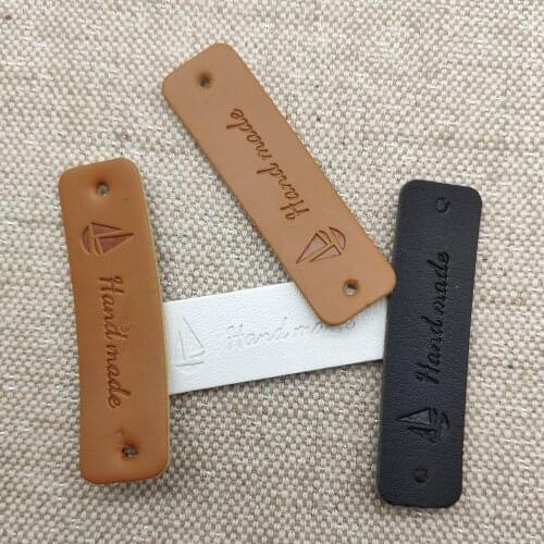 48Pcs Hand Made With Boat Pu Leather Labels For Clothing Sailboat Handmade Tags For Bag Handmade Sports Label For Free Tag