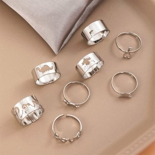 FNIO Fashion Animal Coupie Rings For Women Men Lover Silver Color Letter Open Rings Set Friendship Wedding Ring Jewelry