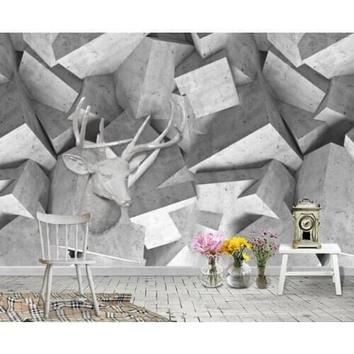 CJSIR Customized 3d Wallpaper Mural Modern Minimalist Brick Wall Cement Wall Deer Head Decoration Background Papel De Parede
