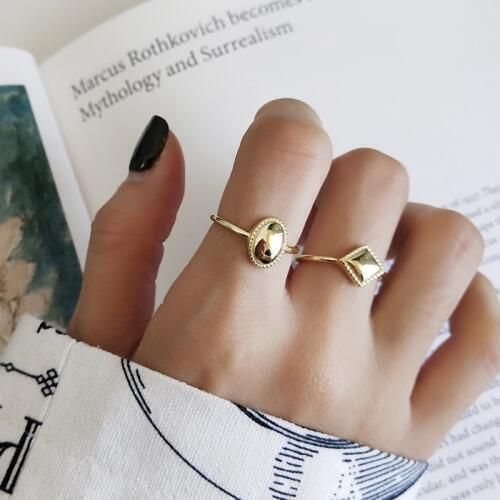 925 Sterling Silver Adjustable Geometric Ring Rhombus Ellipse Oval Weave Plaits Shape Golden Fine Women Girl Ring Sets Jewels