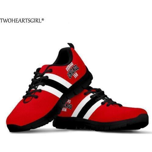 Twoheartsgirl Cool Die Hard Chicago Fan Pattern Sneakers Red Lace Up Vulcanize Shoes for Men Breathable Mesh Shoes Comfortable