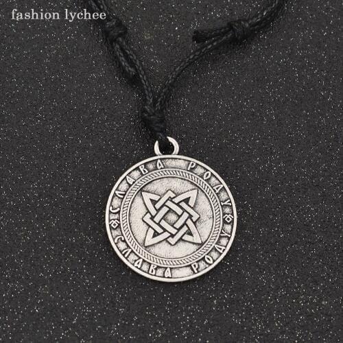 Fashion lychee Warrior Geometric Knot Round Shape Metal Charms Long Rope Chain Mens Necklace Jewelry Gift