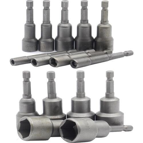 15 Pcs 5 Mm~19 Mm Professional Magnetic Nut Driver Set Metric Socket 1/4 Inch Hex Shank Impact Drill Bit Adapter For Power Too