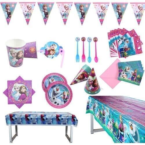 Disney Frozen Princess Tableware Set Children Happy Birthday Kids Party Supplies Decorations Tablecloth, Paper Towel Baby Shower