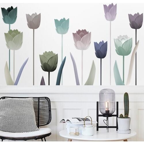Tulip Wall Sticker Flower Decals Removable Living Room Bedroom Bathroom Home Decoration Art Posters