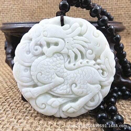 Natural Lantian jade Chinese Kirin Pendant Necklace Fashion Jewellery Accessories Hand-Carved Lucky Amulet Gifts Women Free rope