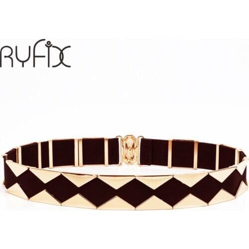 2021 New women Belt European American punk triangular metal buckle Wide elastic waistband Fashion metal elastic girdle BL04