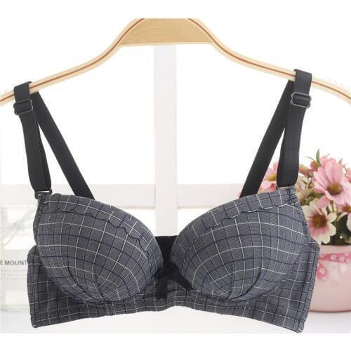 New 3/4 Thick Cup Push Up Brassiere Wire Free Girls Plaid Cotton Underwear Cute Student Stytle Super Push Up Bras for Women