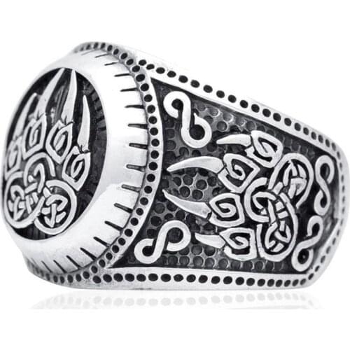 New Retro Animal Bear Claw Pattern Ring Mens Ring Fashion Metal Celtic Viking Rune Jewelry Party Accessories