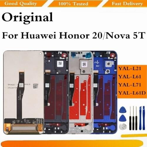 Original LCD For Huawei Nova 5T LCD Touch Screen Digitizer Assembly YAL-L21 L61A For Honor 20 Display Replacement With Frame L61