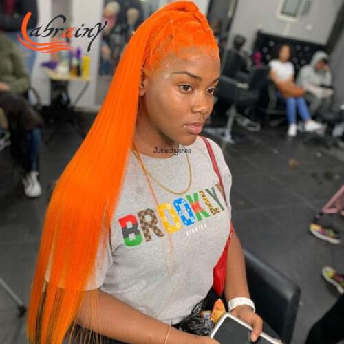 Hd Transparent Lace Front 40 Inches Orange Human Hair Wig 13X6 Lace Frontal Full Ginger Colored Wig Pre Plucked Bleached Knots
