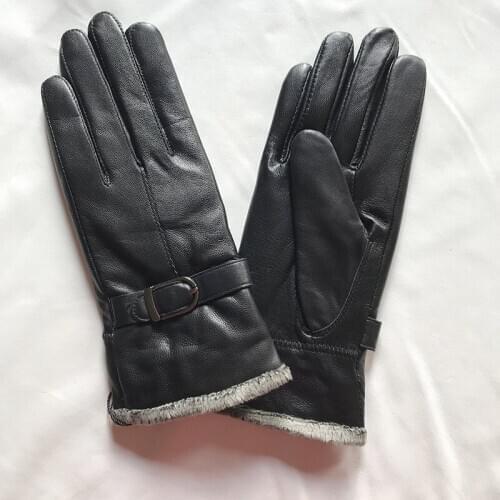Womens autumn winter thicken warm 100% genuine leather glove female natural leather thicken slim riding driving glove R3316