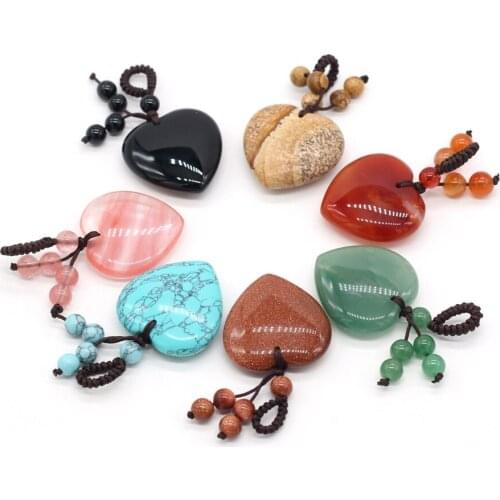 Natural Charm Rose Quartz Agate Stone Keychain Pendant Charms for Jewelry Making Supplies DIY Necklace Accessories 30x30mm Gifts