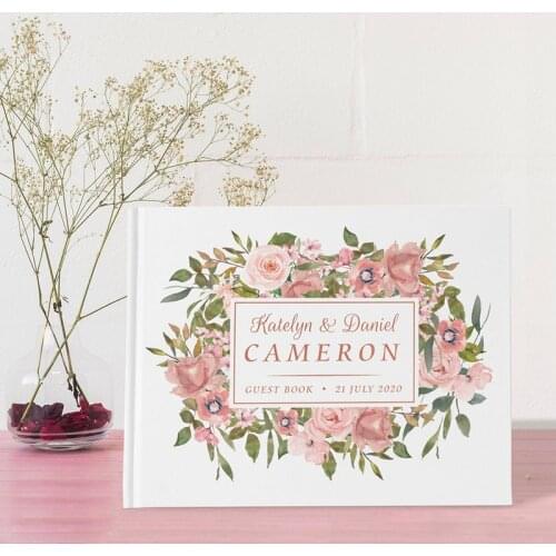 Dusty Rose Wedding Sign In Book, Dusty Pink Wedding Guest Book, Floral Guest Book,Personalized Baptism Event & Party Decor
