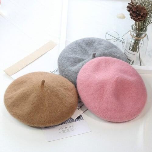 Women Girl French Artist Warm Wool Winter Beanie Hat Cap Vintage Plain Beret Hats Solid Color Elegant Lady Winter Caps AX121205