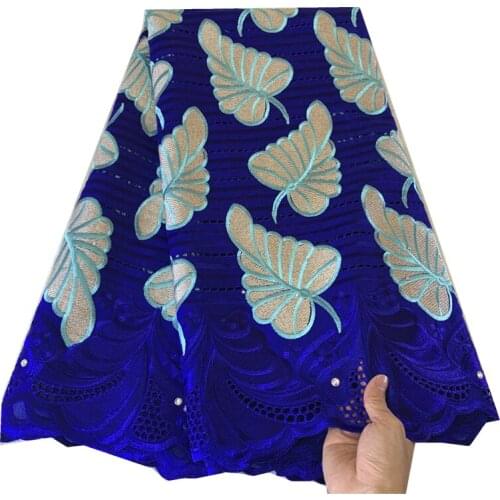 Blue Embroidery Cotton With Stones African Dry Lace Fabric 5yards Swiss Voile Lace In Switzerland For Party Dress Z720-4