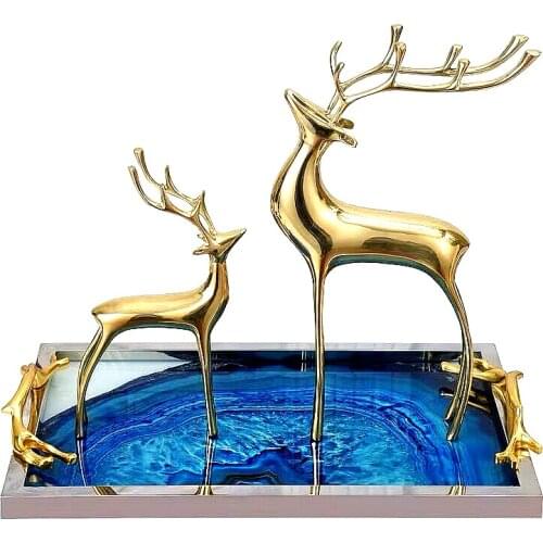 Nordic Light Luxury Creative Pure Brass Ornaments Deer Ornaments Marble Base Home Decorations Holiday Wedding Gifts
