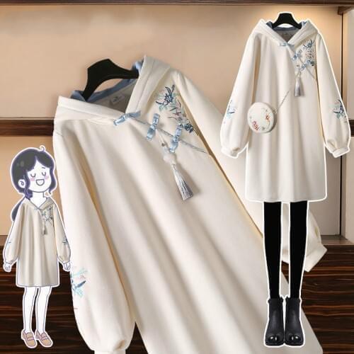 Spring Womens Sweatshirt Dress Women Mid-length Vestido Traditional Chinese Style Hanfu Cheongsam Hoodies Oversized Hoodie