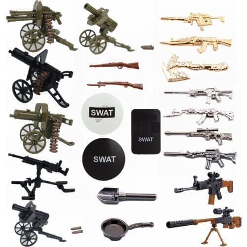 Military Weapon Blocks Toys Rifle Machine Gun Mountain Cannon Explosion-Proof Shield Militaries Weapons kids Education Toy Gifts