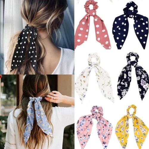 2021 Fashion Print Ribbon Ponytail Scarf Hair Tie Scrunchies Women Girls Elastic Headband Hair Bands Hair Accessories Jewelry