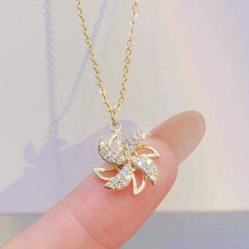 Charm 14k Real Gold Shine Light Women Necklace Temperament Rhinestone Zircon Stainless Pendant Luxury Daily Jewelry Accessories