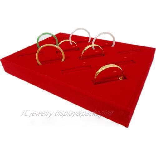 Gold jewelry bracelet display tray red flannelette bracelet bracket 12-slot bracelet storage display counter free delivery