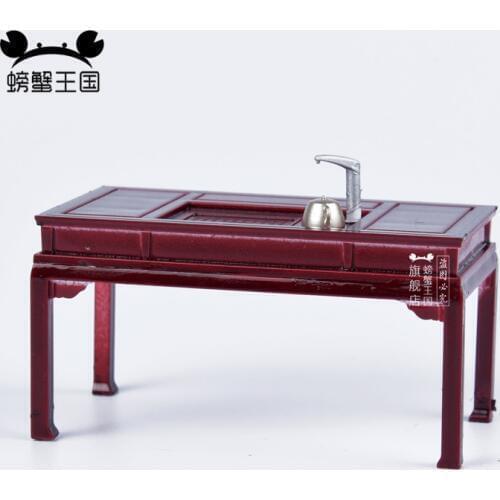 1:25 Dollhouse mini Furniture Miniature Doll accessories Chinese Style Antiquity Plastic Tea Table Redwood Rosewood color