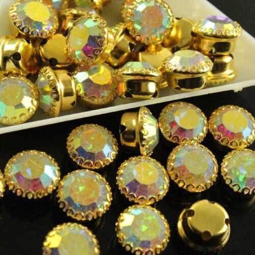 144pcs 6/7/8/10mm sew on crystal clear/ab Crystal Stones DIY Wedding Dresses Golden/silver Base Sewing Rhinestone In flower Claw