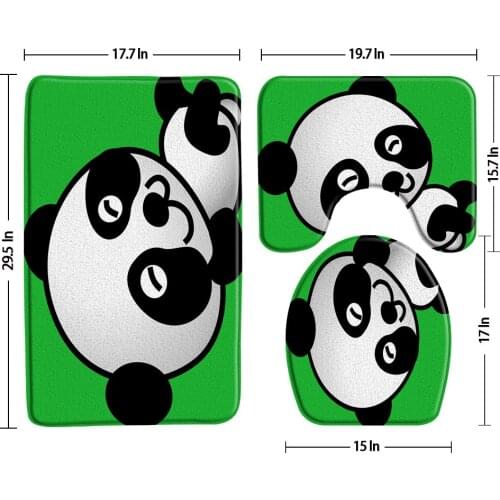 Kawaii Panda Green Background Anti Slip Bath Mat 3 Piece Set For Bathroom Toilet Cover Rug U-Shaped Pad Carpet Bathroom Product