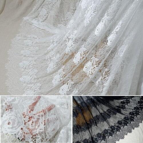 3yard/lot 150cm France style black white press yarn mesh big flower eyelash lace fabric patchwork accessory Wedding Lace X103