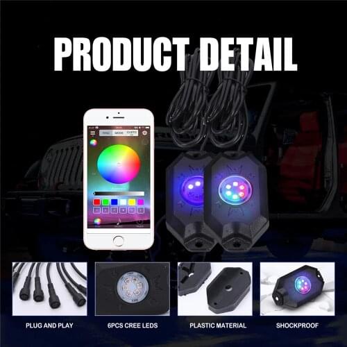 4/8Pods Rgb Led Rock Lights For Pick Up ATV SUV Off-Road 4x4 With Bluetooth Controller Remote Rgb Led Decorative Ambient Light