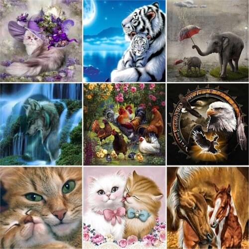 DIY 5D Diamond Painting Cat Animal Mosaic Diamond Embroidery Flower Cross Stitch Full Round Drill Rhinestones Gift Home Decor