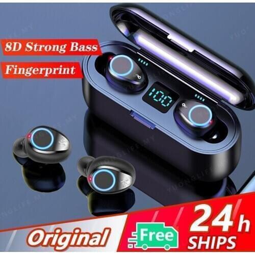Original TWS Bluetooth Earphones Fingerprint Touch Control And LED Bluetooth Headset F9L Earbuds Bass Sound Wireless Earphones