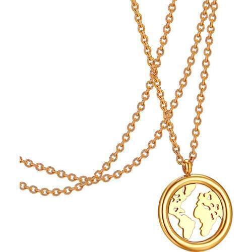 BONISKISS Womens Necklaces Wedding Anniversary Gift Stainless Steel Charm Map Pattern Female Long Suspension Pendant Choker