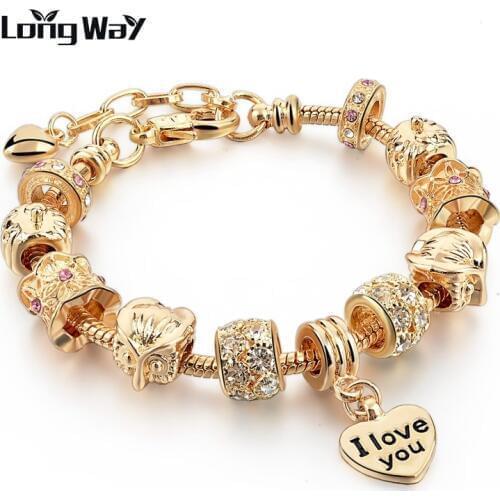 LongWay Heart Bracelet Gold Color Brazaletes New Arrival Love Brand Jewelry Women Bead Bracelet Pulseras Mujer Sbr160067103