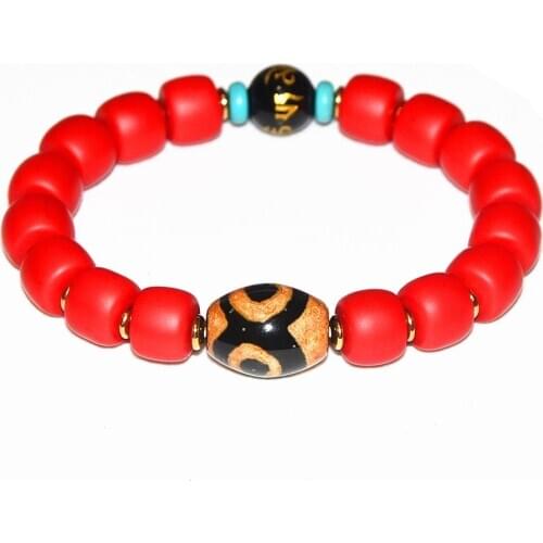 Tibet Yellow Black 3 Eyes 16mm Agate DZI Red Glaze Stringed Women Amulet Jewelry Bracelet Free Shipping