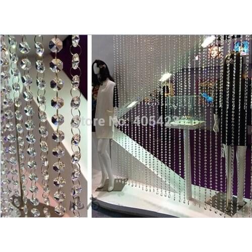 10M/lot (30ft) top clear acrylic 14MM octagonal crystal beaded garland strands chains for wedding chandelier table decoration